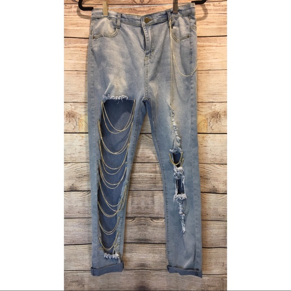 Denim - Boyfriend Jeans with Chain Embellishments